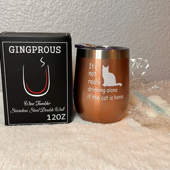 New! Cat lover wine tumbler “ it’s not drinking alone if the cat is home” 12oz - Picture 1 of 7